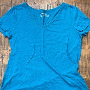Eddie Bauer Women's Teal V-Neck Short Sleeve Tee - Bright Blue-Green